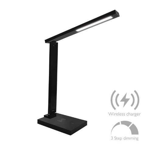 Επιτραπέζιο Φωτιστικό LED Αφής 6W 4000K 420Lm Μαύρο με USB και Ασύρματη Φόρτιση