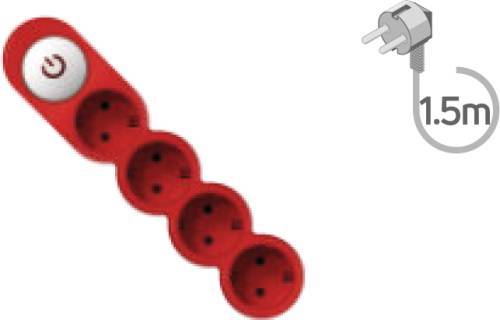 Πολύπριζο 4 θέσεων με διακόπτη και καλώδιο 1.5m κόκκινο ΗΟΜΙΕ