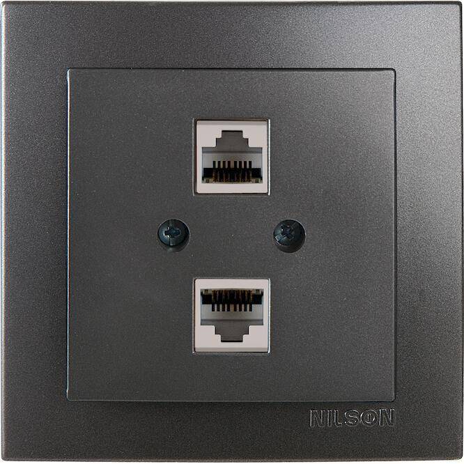 Πρίζα Δικτύου Διπλή Cat6 (2xRJ45) Ανθρακί