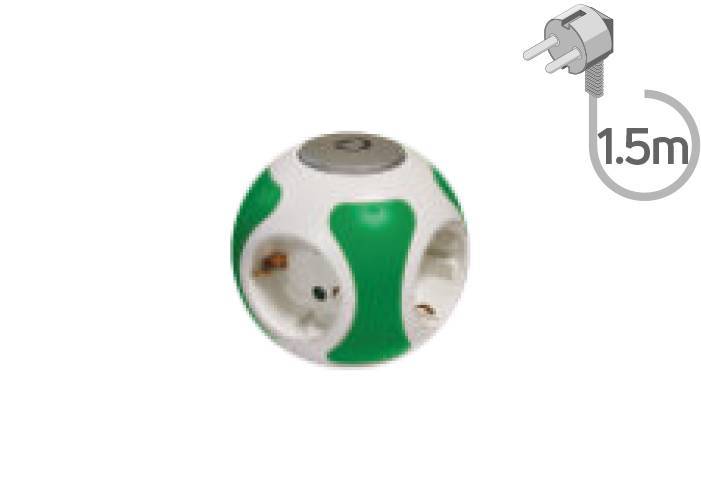 Πολύπριζο 4 θέσεων με διακόπτη και καλώδιο 1.5m πράσινο KICKO
