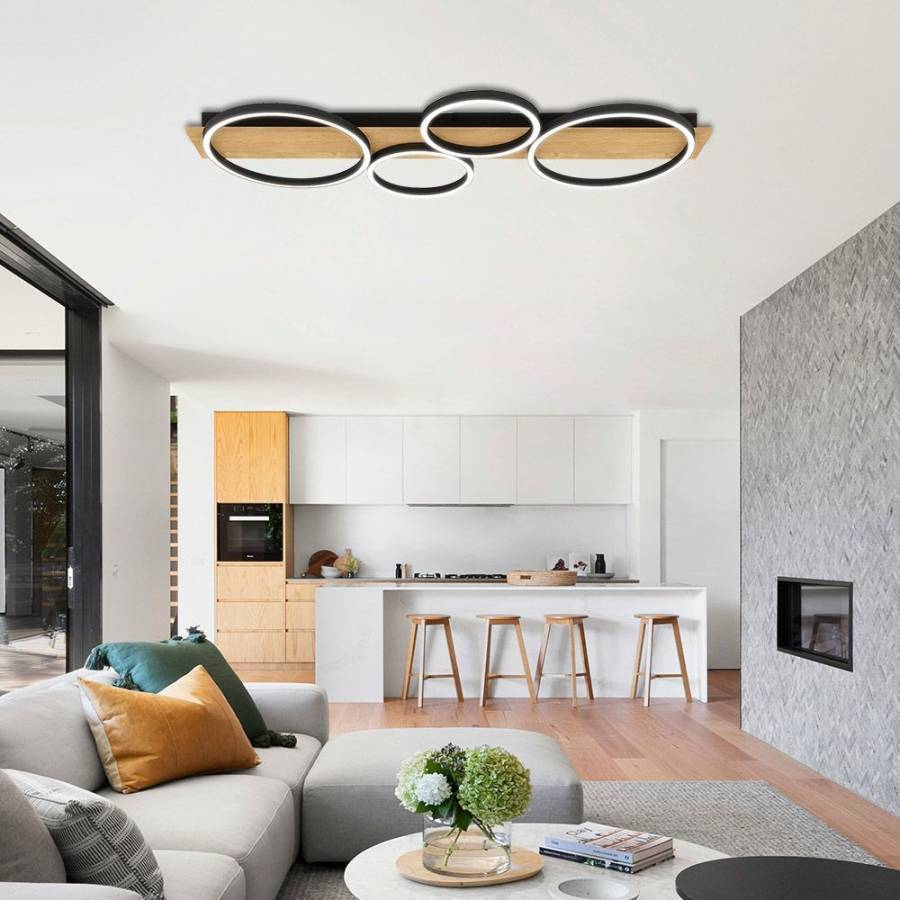 Φωτιστικό Οροφής MATTEO-C LED 38W CCT-Switch Black+Wood