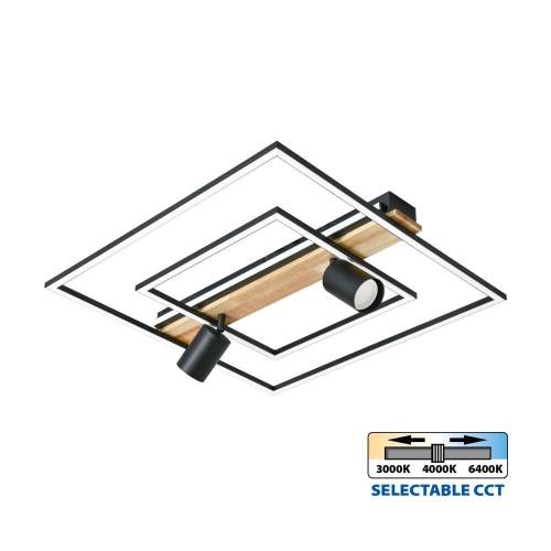 Φωτιστικό Οροφής CAMPO LED 36W CCT-Switch Black/White+Wood