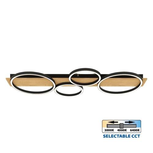 Φωτιστικό Οροφής MATTEO-C LED 38W CCT-Switch Black+Wood