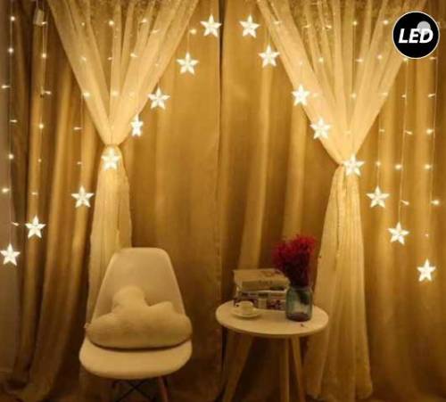 Κουρτίνα LED με Ασύμμετρα Αστέρια Θερμό Λευκό και Controller