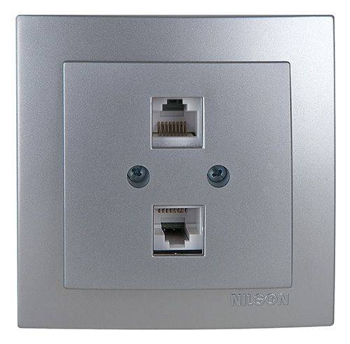Πρίζα Δικτύου Διπλή Cat5e (2xRJ45) Ασημί