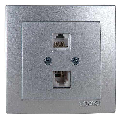 Πρίζα Τηλεφώνου & Δικτύου Cat6 (RJ11+RJ45) Ασημί