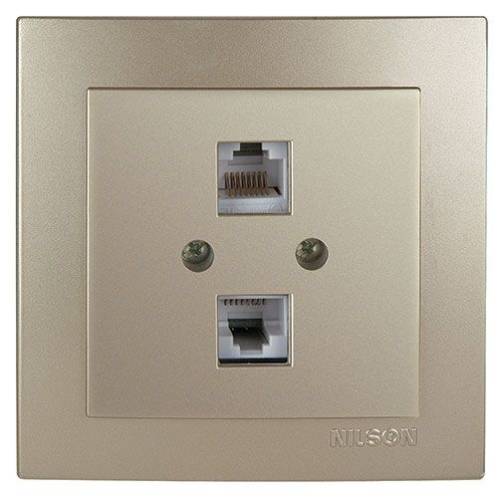 Πρίζα Δικτύου Διπλή Cat5e (2xRJ45) Σατινέ