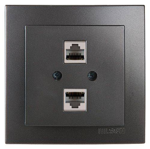 Πρίζα Δικτύου Διπλή Cat5e (2xRJ45) Ανθρακί