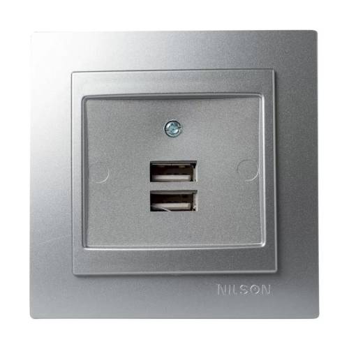 Πρίζα USB Διπλή Ασημί