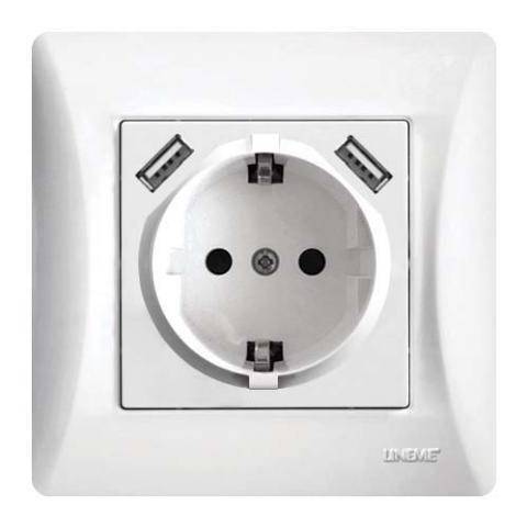 Πρίζα Σούκο με 2xUSB Λευκή