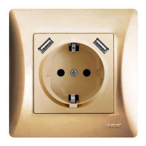 Πρίζα Σούκο με 2xUSB Χρυσή