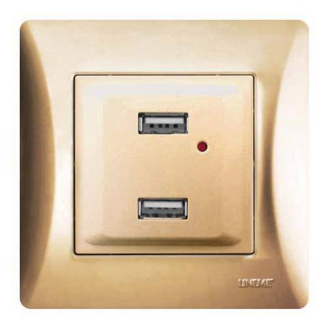 Πρίζα USB Διπλή Χρυσή